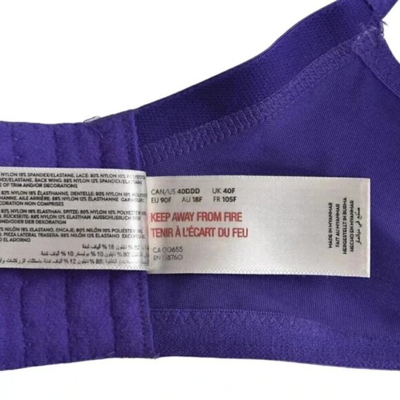 Deesse Purple Red Bra Lace Satin Underwire Size 40DDD - Picture 7 of 7
